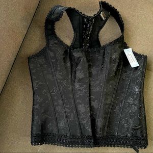 Castle Black Brocade Corset w/ Thong